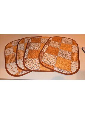 Quilted Patchwork Placemats AND 4 Napkins Set Of 4 Reversible Cream Backing Brow